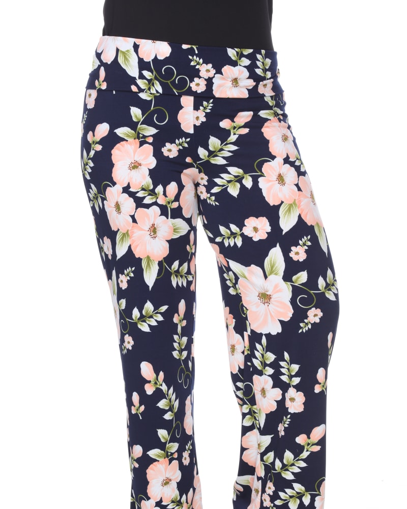Front of a model wearing a size 1X Floral Print Palazzo Pants in Peach Flower by White Mark. | dia_product_style_image_id:246826